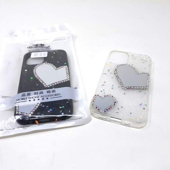 Transparent Sequin Heart Mirror Design Phone Case - Picture 4 of 14